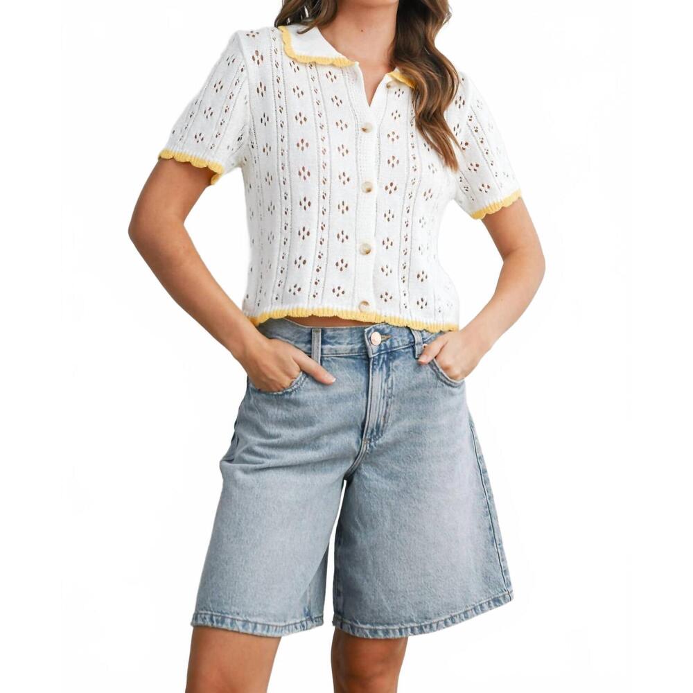 NEW BUTTERMELON ada pointelle knit top in ivory